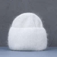 autumn winter rabbit hair winter hat warm beanies hats casual women solid adult cashmere knitted beanie hat with bright wire