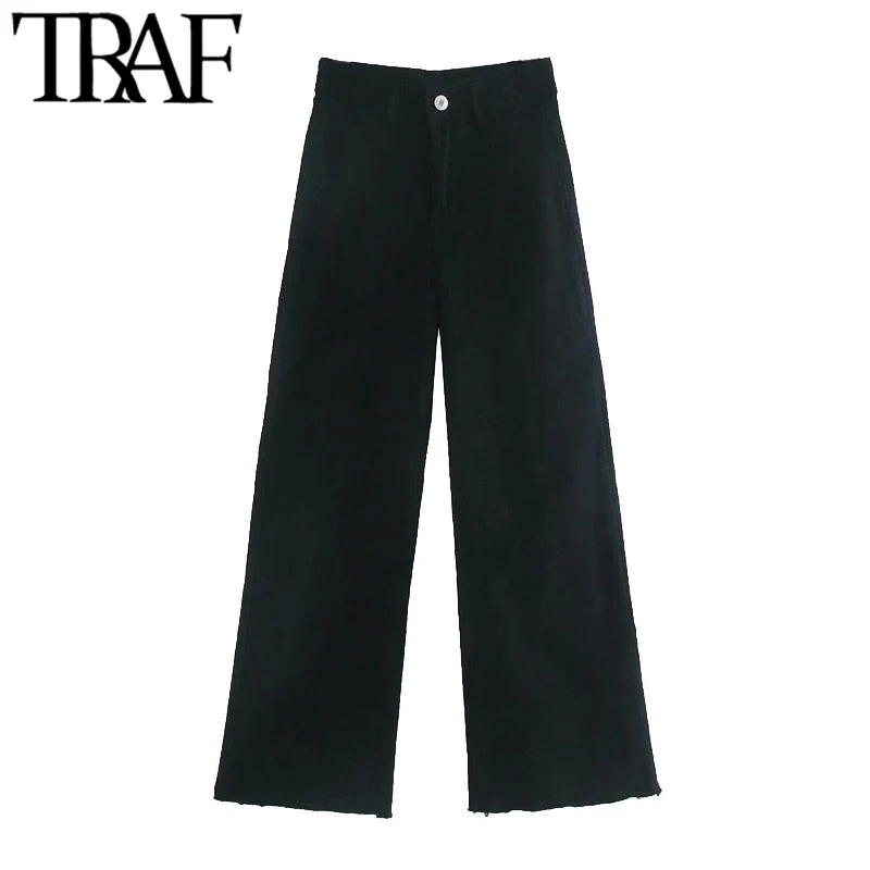 

FAKUNTN Women Fashion Pockets Frayed Tassel Straight Jeans Vintage High Waist Zipper Fly Denim Female Ankle Trousers Mujer