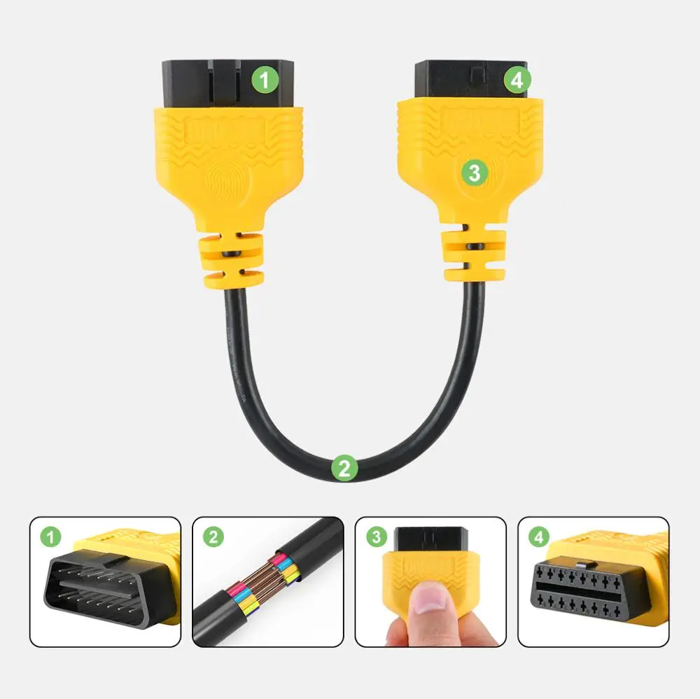 AUTOOL OBD II 16-контактный Удлинительный кабель Папа-мама 30 см Расширенный разъем
