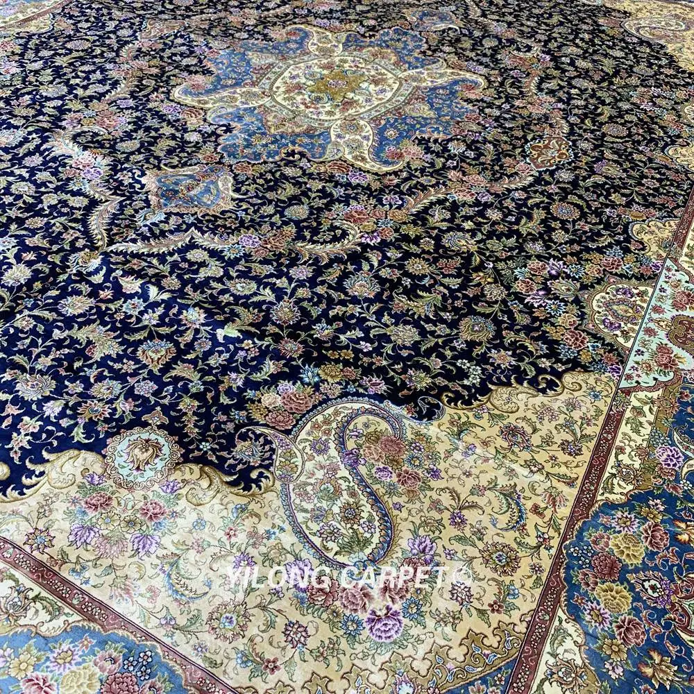 Yilong 10'x14 Vantage классический ковер Большой античный синий медальон иранский шелковый ковер(ZQG370A