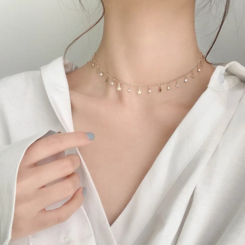 

Simple and Versatile Star Rhinestone Necklace Korean Style Lady Small Fresh Clavicle Chain New 2020 Necklaces for Women