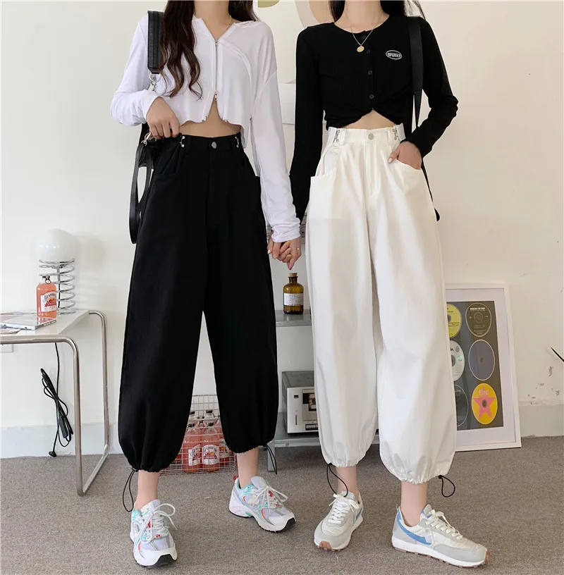 

korean style high waist loose pants joggers women sweatpants korean style streetwear sport casual cropped-leg trousers fashion