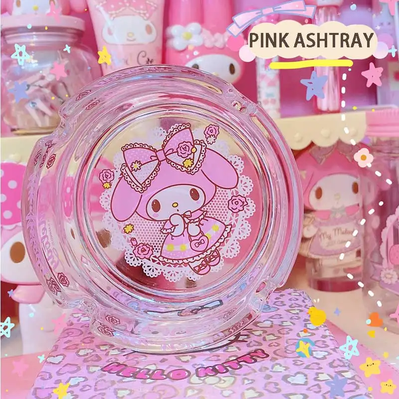 

Cartoon Cute Glass Crystal Melody Circular Ashtray Kitty Girl Bomb Ash Ashtray Home Living Room Decor Gift For Boyfriend