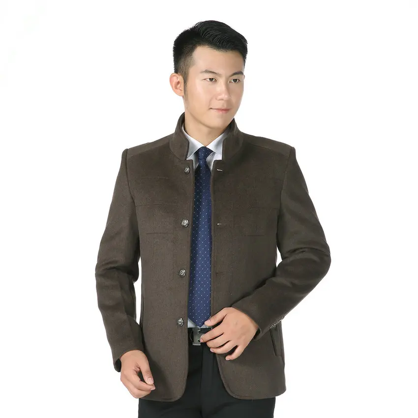 

Твидовое пальто в китайском стиле для мужчин; Сезон зима-осень; Воротник-стойка; Шерстяная Смесь; Туника; Мужская куртка темно-синего, красно...