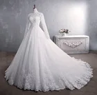 Мусульманское свадебное платье, элегантное кружевное свадебное платье с высоким воротом и шлейфом, 2021, платье принцессы, невесты