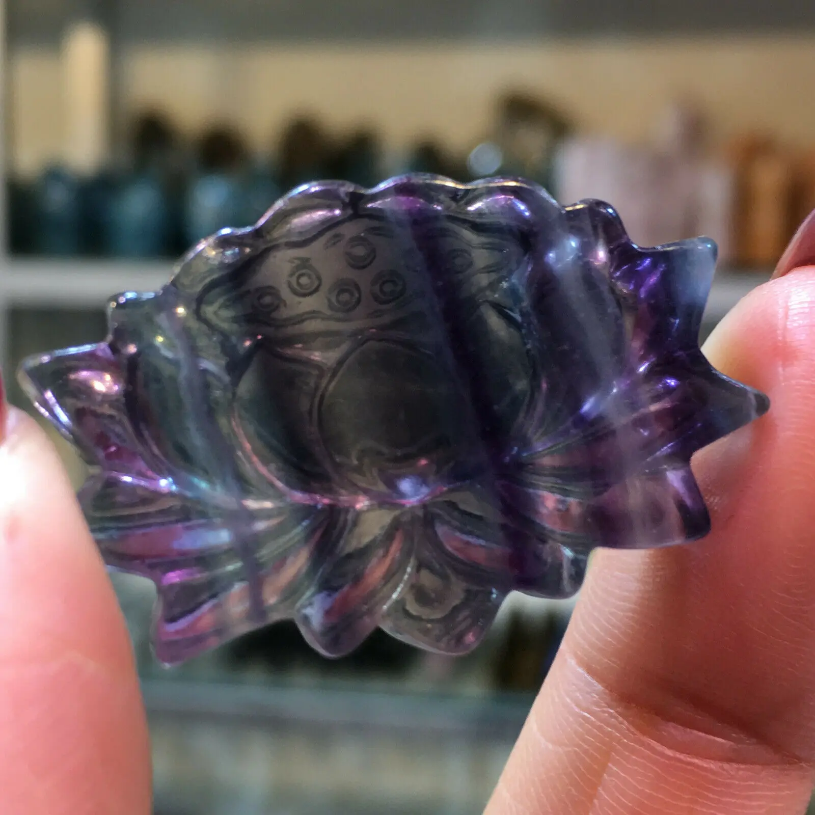 

Natural fluorite, lotus quartz handcarved crystal healing 1pc