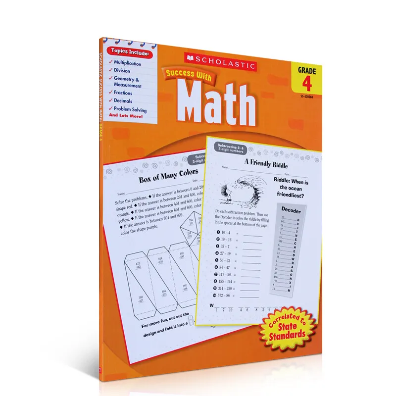 

Original Popular Education Books Scholastic Success with Math, Grade English Exercise Assessment Picture Book for Kids