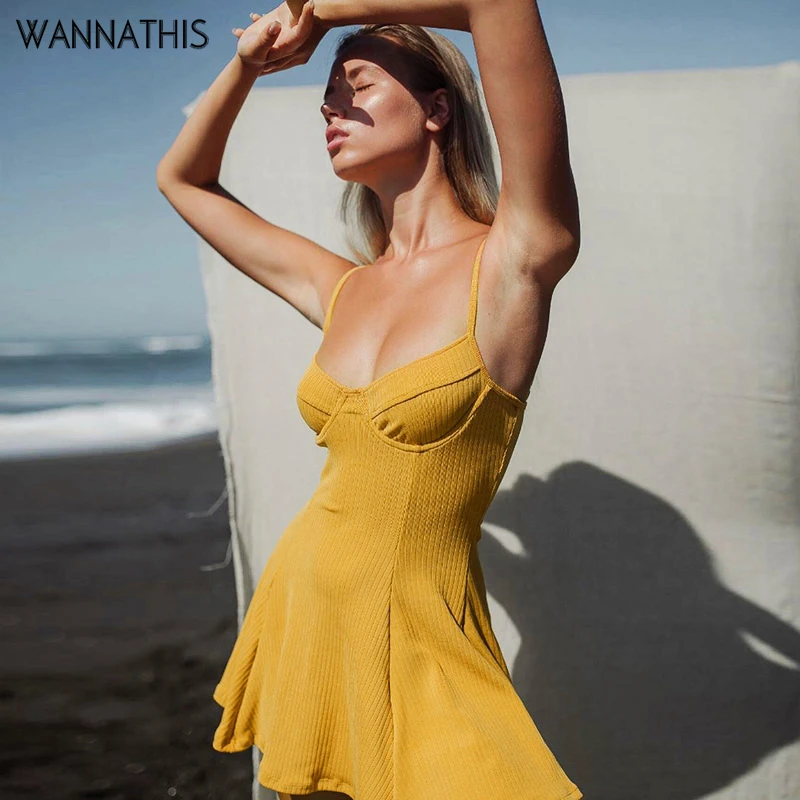 Платье-трапеция WannaThis женское на бретелях-спагетти повседневное однотонное