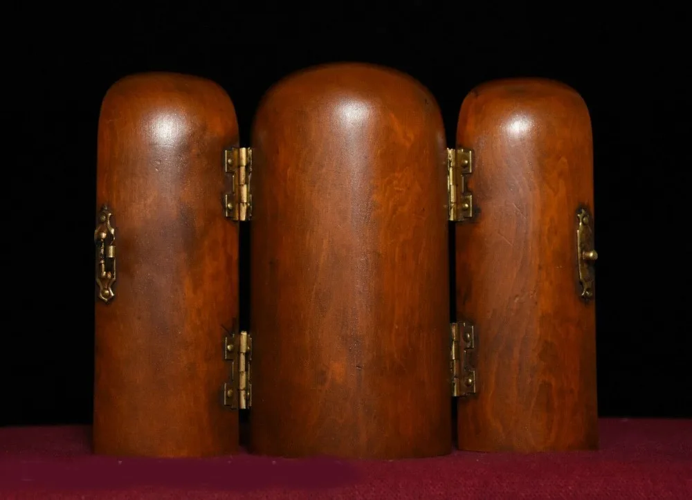 

wedding decoration Tibet Boxwood Wood Carved 18 Hands Maha Cundi Mother Protector Buddha Statue Box