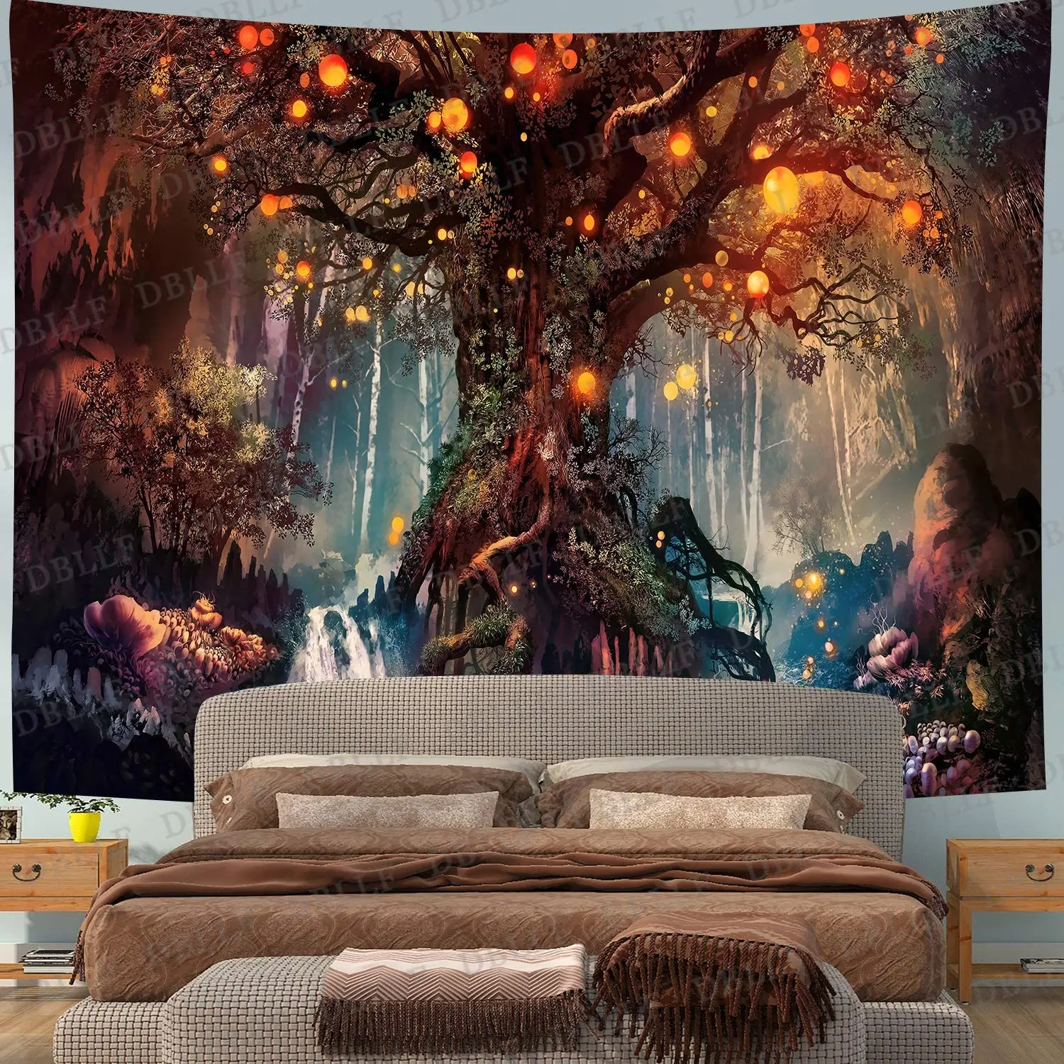 

Fantasy Plant Magic Forest Tapestry Fantasy Fairy Story Tree Of Life Waterfall Stream Wall Art Bedroom Living Room Decor Murals