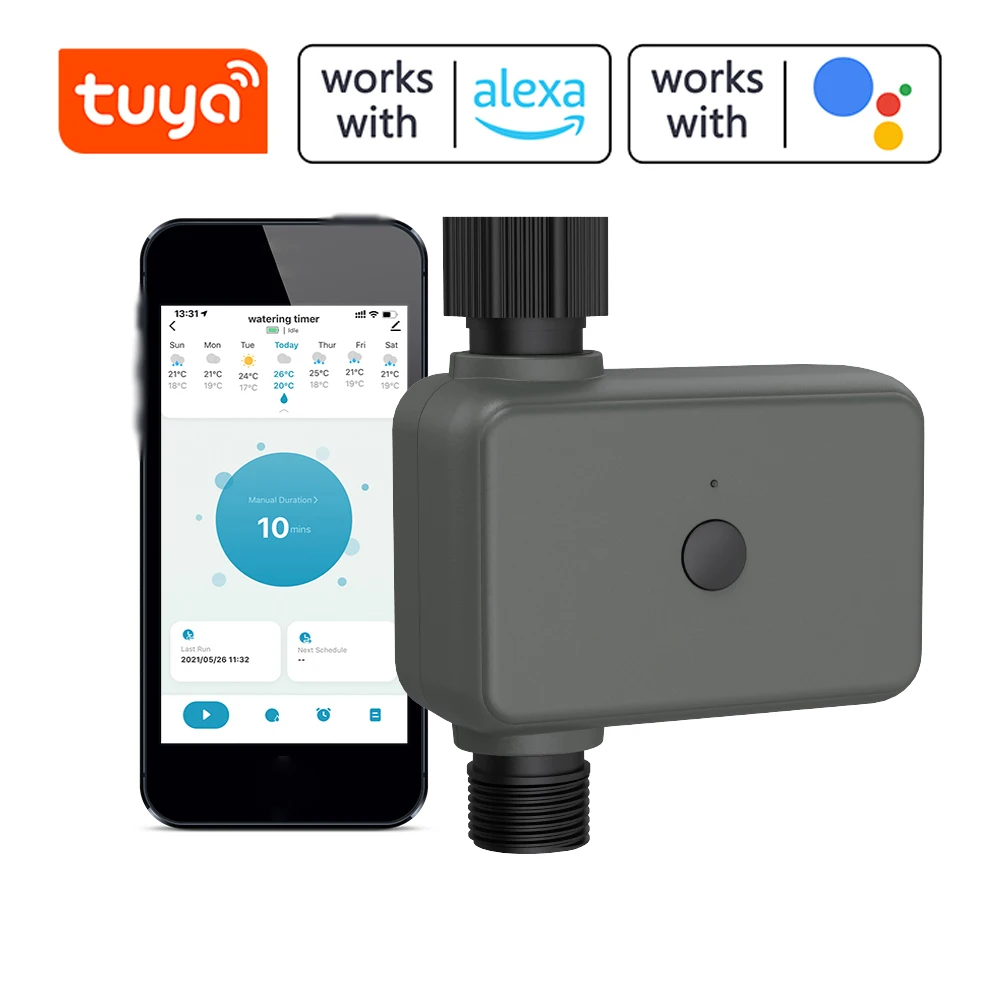 

Intelligent Tuya APP BT Water Timer Rain Delay Programmable Irrigation Timer with Automatic and Manual Watering Hub Required