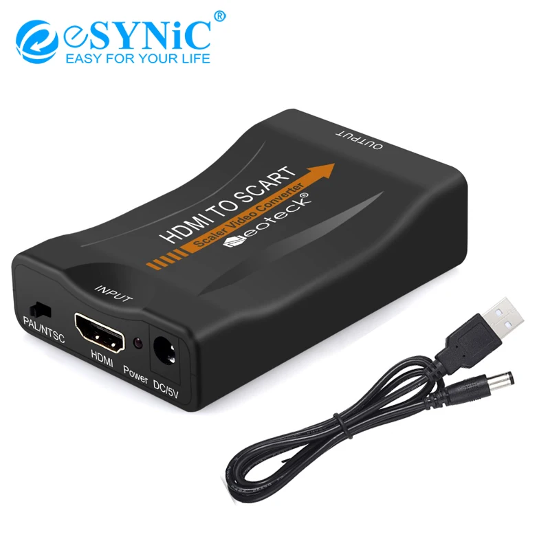 

ESYNiC 1080p HDMI для Scart аудио видео конвертер адаптер Scart для SKY HD Blu Ray DVD Поддержка NTSC PAL CVBS Аудио конвертер
