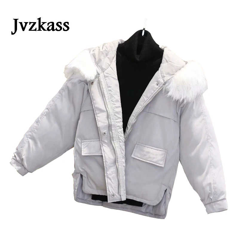 

Jvzkass short coat women 2019 new winter warm fashion big hair collar hooded cotton was thin Z328