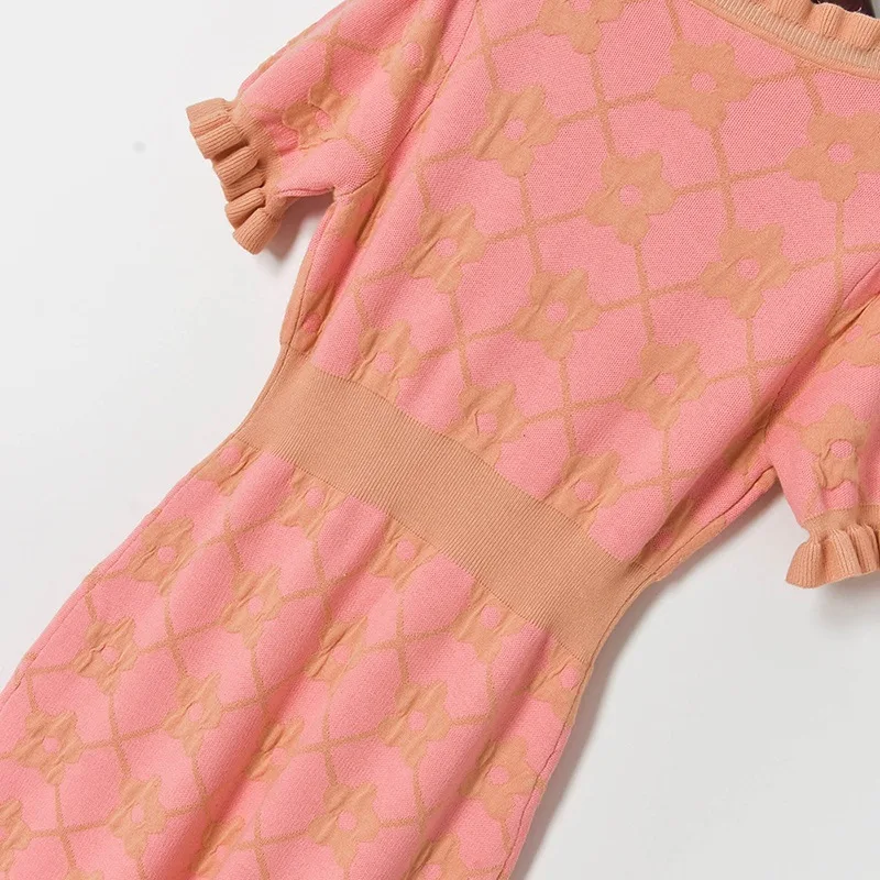 

Casual Summer Sweater Dress Women 2021 Fashion V neck Female Short Sleeve Ruffles Floral Sequins Knitted Mini A line Dress