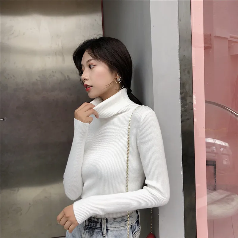 Осень-зима 2020 пуловеры с высоким воротником свитеры Базовая рубашка короткий