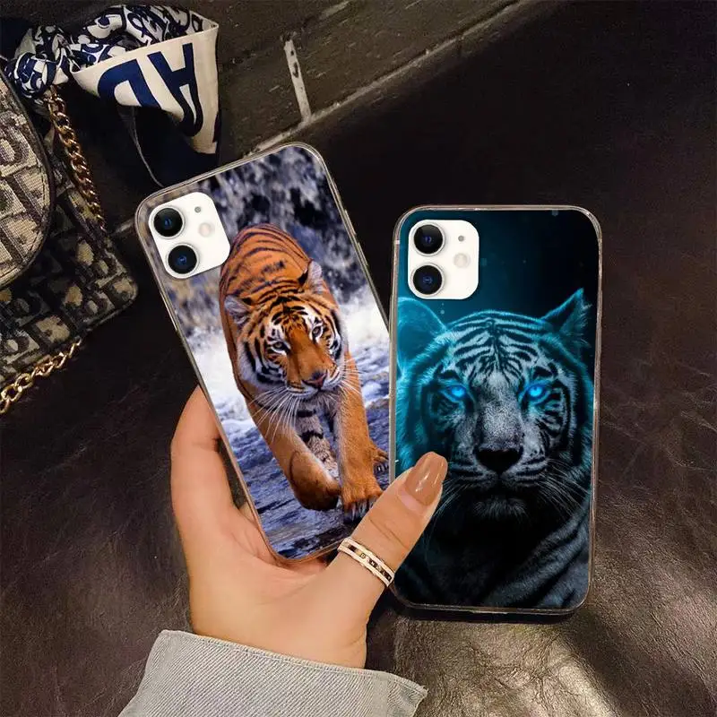 

Animal Tiger Phone Case For Iphone 5 SE 2020 6 6s 7 8 plus X Xr XS 11 12 Mini Pro Max Transparent Fundas Cover