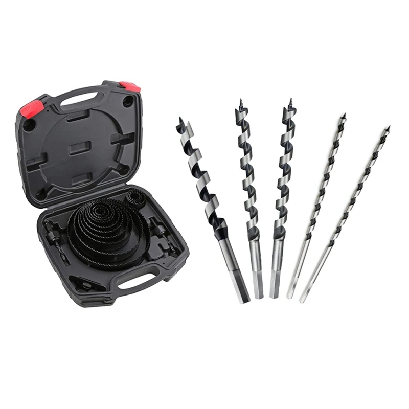 

1 Set Hole Saw Kit Hole Drill Bits 19Mm-152Mm Full Set & 1 Set Carpenter's Auger 230Mm Auger Drill Bit