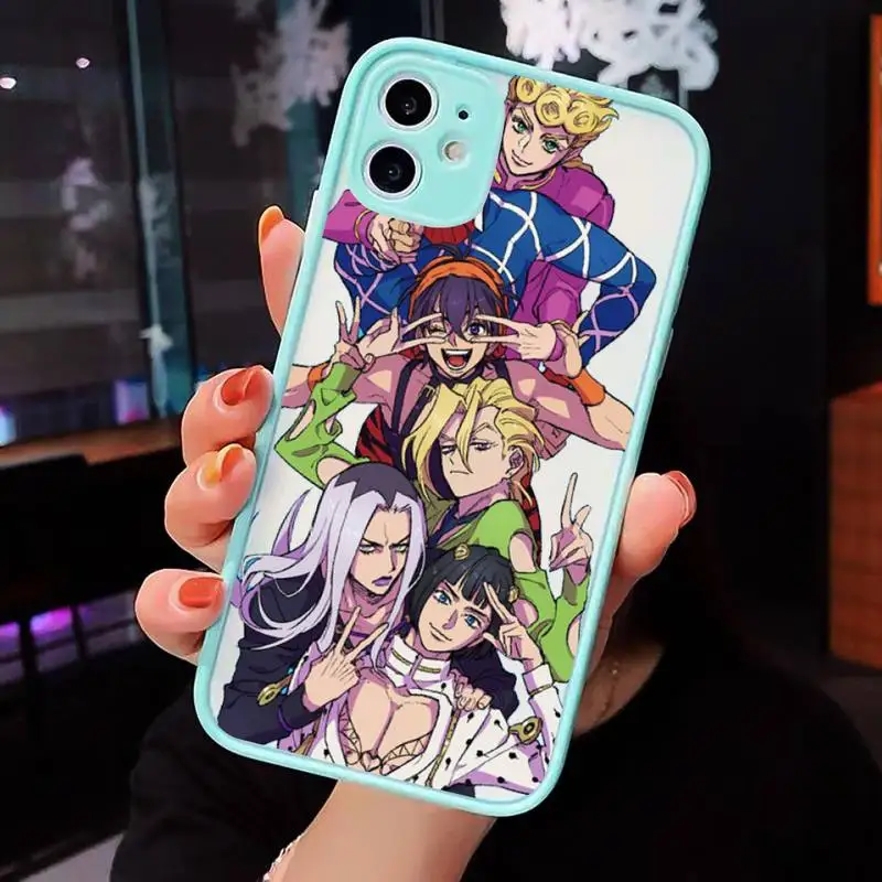 

Jojo Anime Bizarre Adventure Phone Case For iPhone 12 11 Mini Pro XR XS Max 7 8 Plus X Matte transparent blue Cover