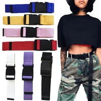 7 colors unisex adjustable all match belt canvas belts vintage plastic buckle elastic solid color long waistband 120cm