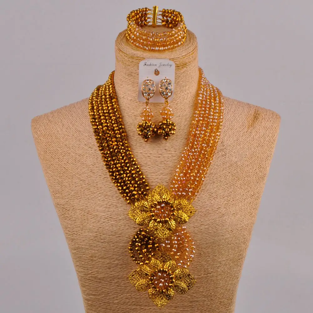

Gold Plated and Champagne Gold AB Nigerian Wedding African Beads Jewelry Set Crystal Jewelry Sets 6CHL