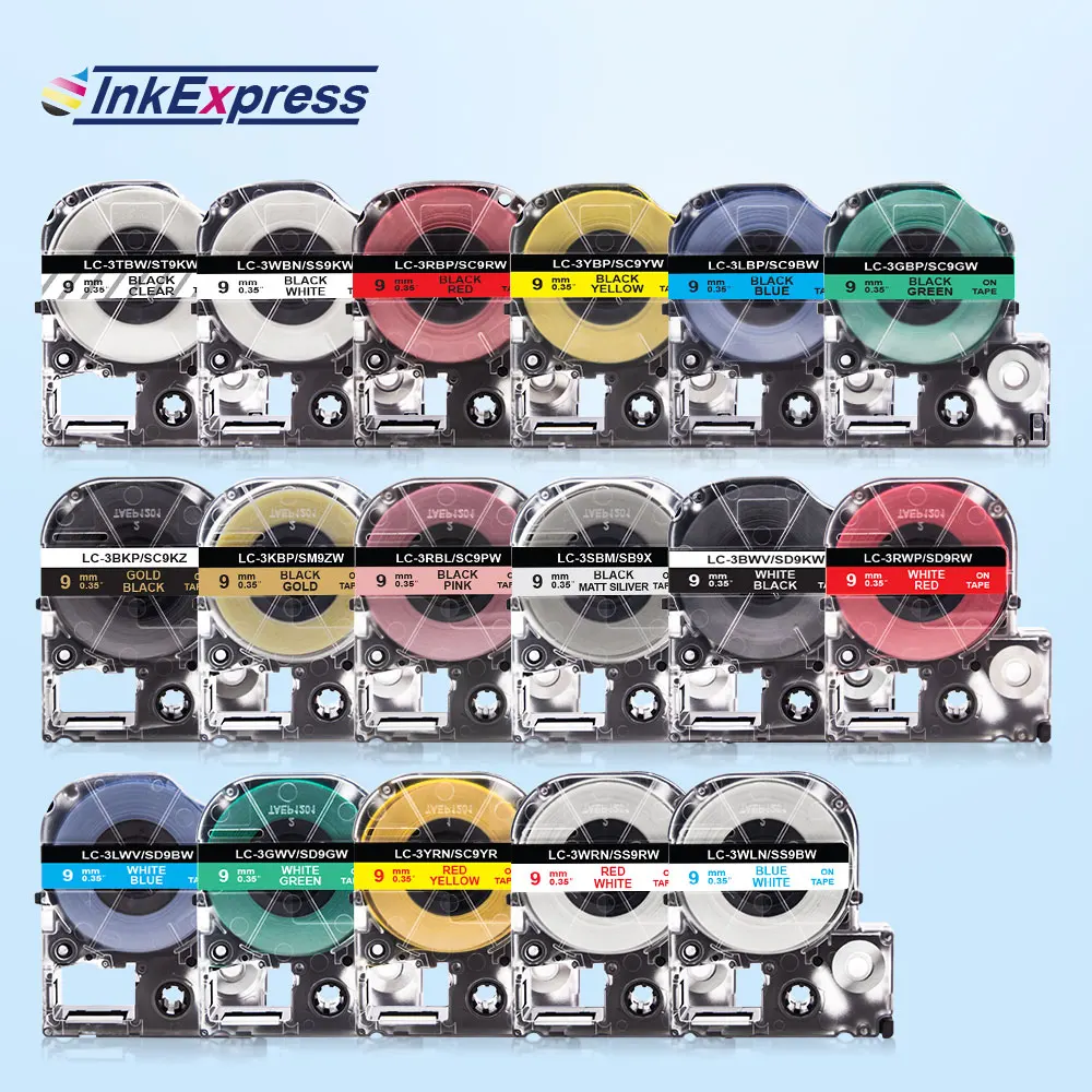 

Лента 9 мм 20 цветов для этикеток Epson SS9KW ST9KW SC9RW SC9YW SC9BW SC9GW LC-3WBN, SS9KW для Epson LW-300 LW-400