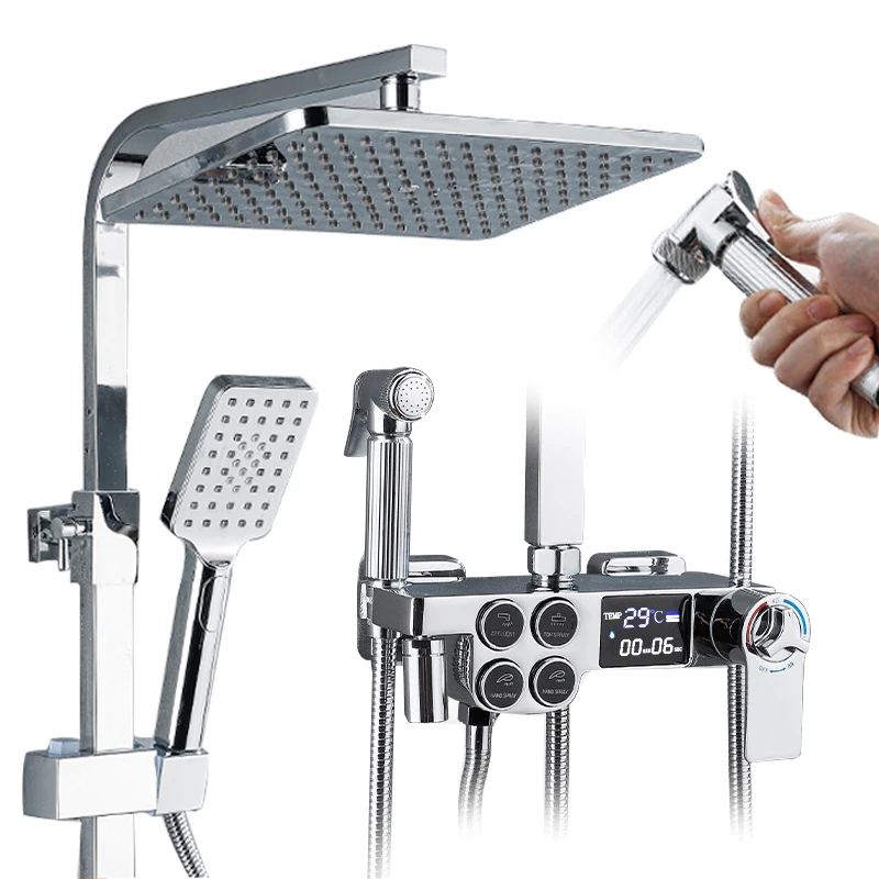 Хромированный Термостатический смеситель для душа с цифровым дисплеем кран