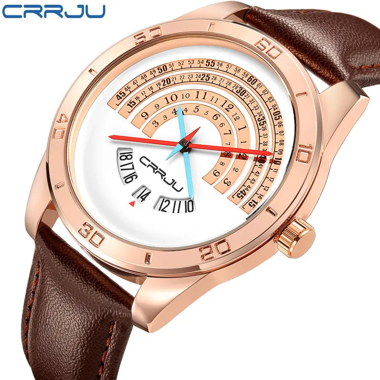 

CRRJU 2140 Men's Quartz Wristwatches Top Brand Luxury Sports Leather Simplicity Calendar Clock Waterproof Wrist Watch
