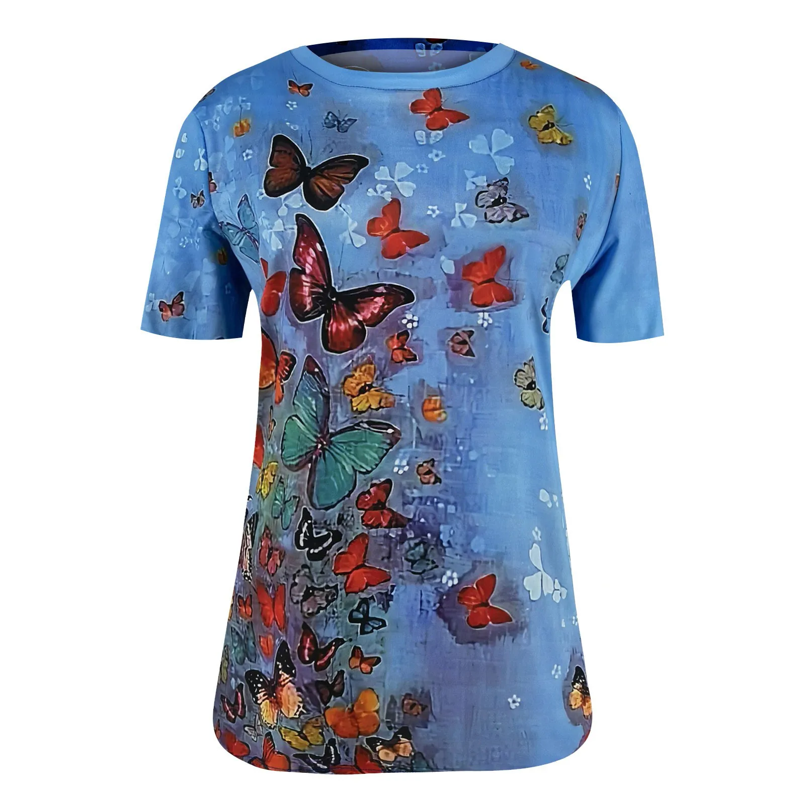 

Butterfly Print Women Blouse Shirts Fashion Loose Casual Short Sleeve O Neck Daily Tee Summer Female Vintage Texture Blouse Tops