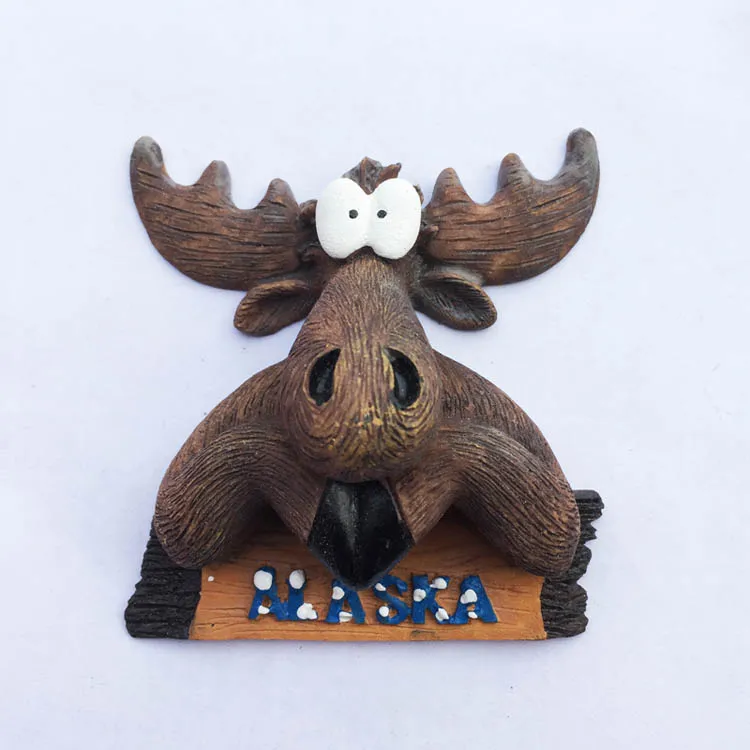 QIQIPP U.S. Alaska Elk Head Three-dimensional Tourist Souvenir Magnetic Sticker Fridge Magnet