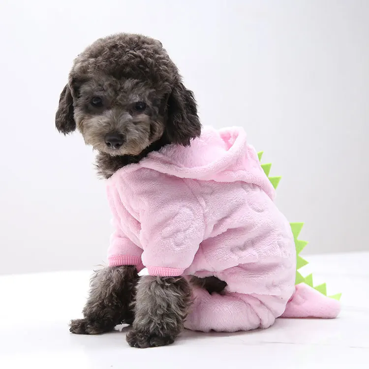 

Coral fleece dog clothes dinosaurs turned into pet clothes autumn and winter warm four-legged clothes dog clothes cat