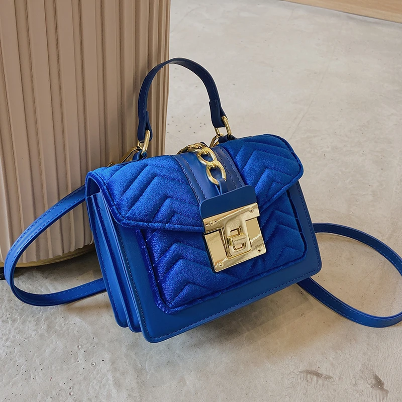 

Luxury Simple Small Golden Velvet Flap Crossbody Shoulder Bags 2021 Winter Fashion Casual Travel Handbags and Purses