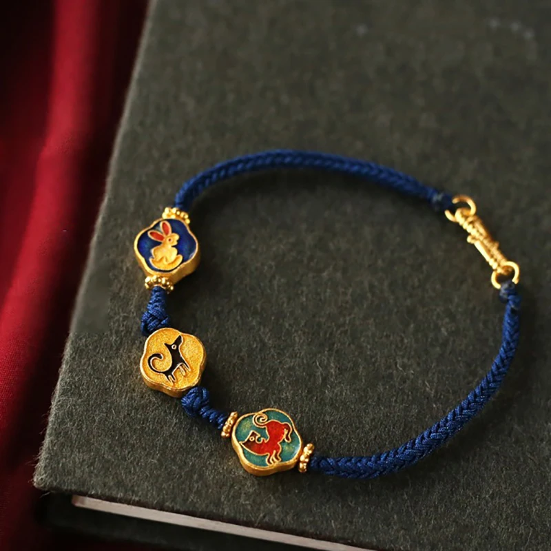 

Original design enamel porcelain creative twelve zodiac Bracelet beads unique craft charm men and women silver jewelry