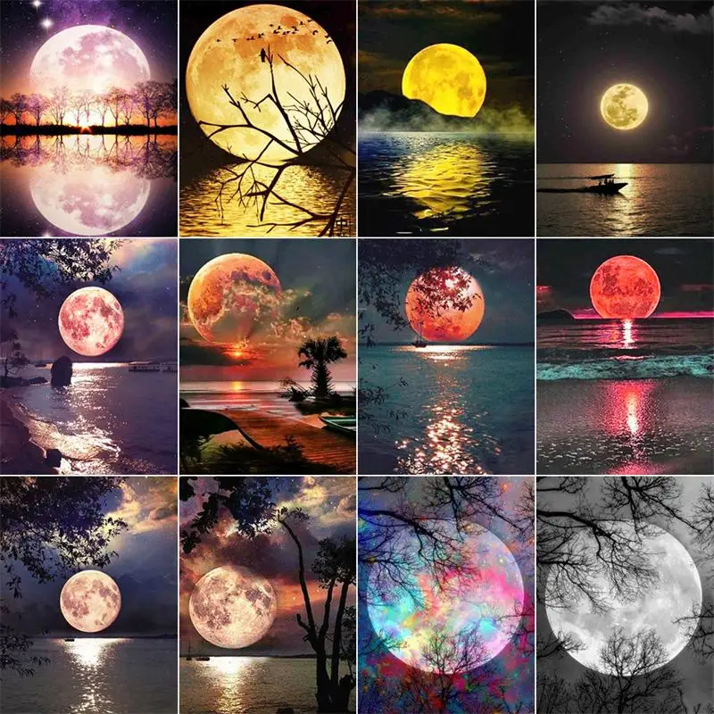 

5D алмазная живопись «Луна», пейзаж «сделай сам», полностью круглая Алмазная вышивка стразы, художественная вышивка, картина Стразы, домашни...