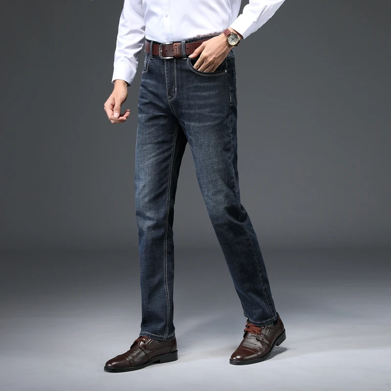 Стрейчевые джинсы для мужчин винтажные потертые синие модные повседневные