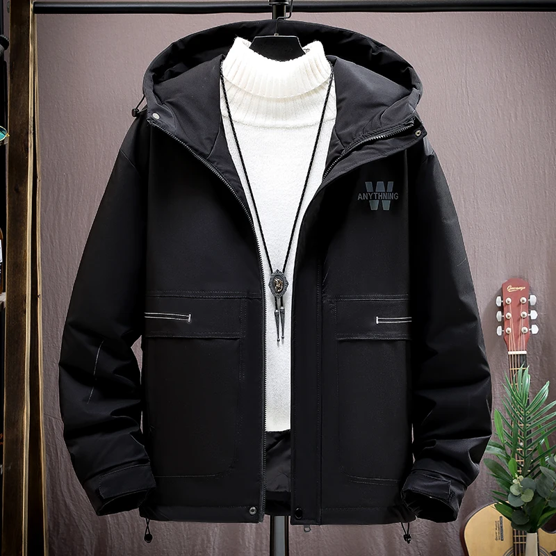 Fashion 2022 Autumn Winter Mens Hooded Cotton-Padded Jacket Parkas Outwear Thick Warm Coat Reflective Printed Solid Top Clothing