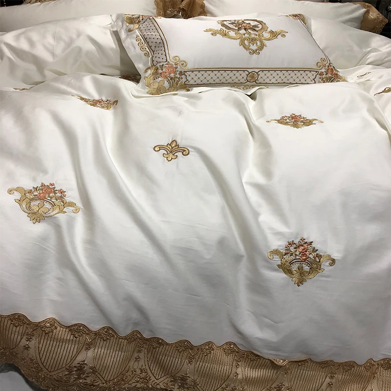 YTBestLife Luxury Royal Lace Bedding Set Egypian cotton Soft White Queen King Extra bed sheet Duvet cover set Pillow | Дом и сад