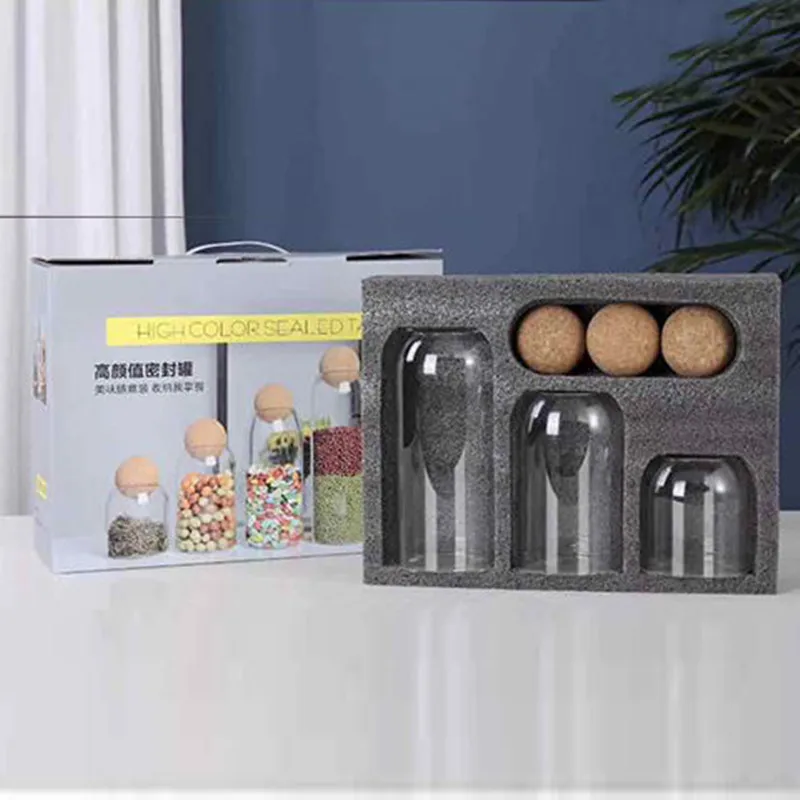 

3 шт., прозрачный стеклянный контейнер для хранения специй, пробковая Герметичная Бутылка для спагетти, кофе, чая, лапши, контейнер для кухон...