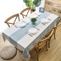 new plaid decorative linen tablecloth with tassel waterproof thicken rectangular wedding dining table cover tea table cloth