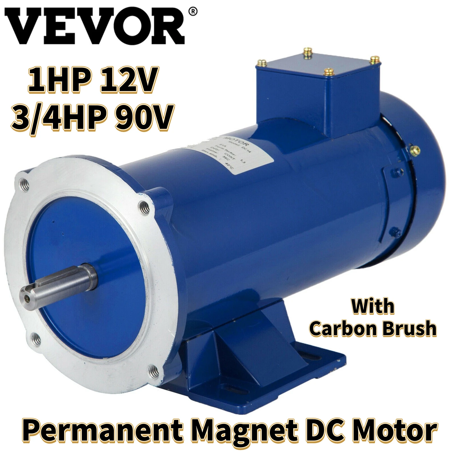 VEVOR 1HP 3/4HP 12В 90В 56C 1750 об/мин постоянный магнит двигатель постоянного тока стальной