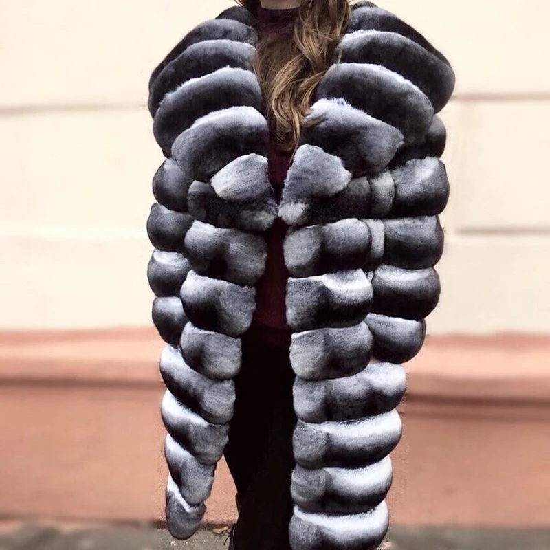 Fashion Rex Rabbit Fur Jacket With Lapel Collar Natural Women Winter Fur Overcoats Luxury Woman Genuine Rabbit Fur Coats 2022