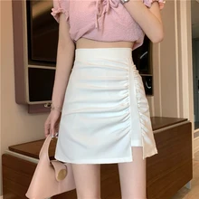 Korean Fashion Faldas Cortas Elegant Folds All Match Summer Casual High Waist Skirts For Womens Clothes Asymmetry Jupe Femme