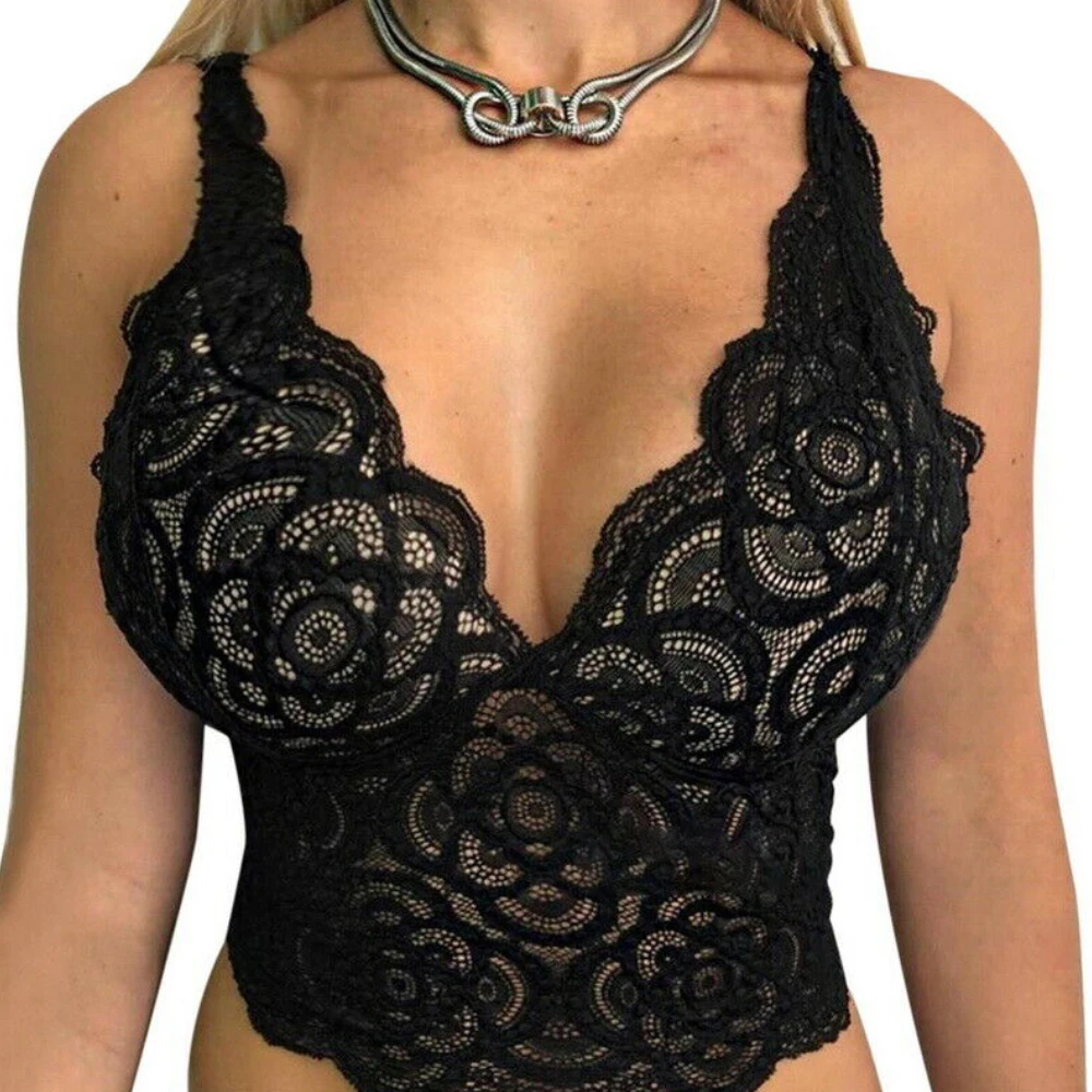 

Womens Sexy See Through Strappy Bra Lingerie Ladies Solid Color Sexy Deep V Neck Slim Lace Camisole Breathable Underwear Bras