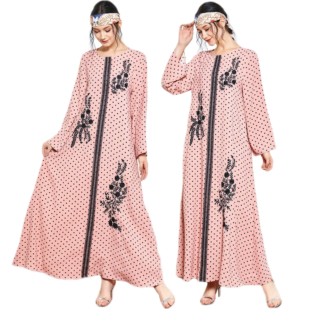 Мусульманских женщин длинное платье в горошек с вышивкой Абая турецкий Рамазан