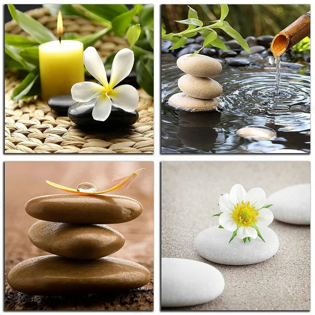 Современный холщовый постер Hd 4 шт. с принтом дзен цветок камень Тайский Будда