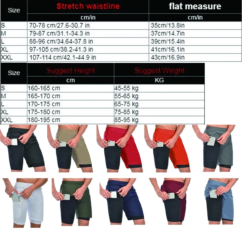 

Men Running Shorts Jogging Gym Fitness Training Quick Dry 2 in 1 Beach Short Pants Male Summer Sports Workout Bottoms Clothing