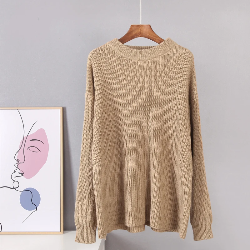 

Winter Women's Simple Texture Round Neck Sweater Loose And Thin Versatile And Comfortable Pullover Long-Sleeved knitted Sweater