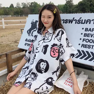 Блузка женская с отложным воротником, на пуговицах, в Корейском стиле, 2020