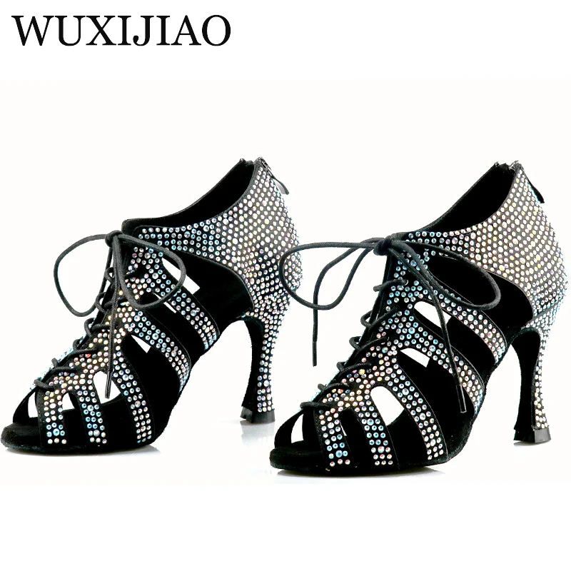 WUXIJIAO Women's Latin Dance Shoes New Dance Shoes Unique Design Salsa Shoes Diamond Sandals