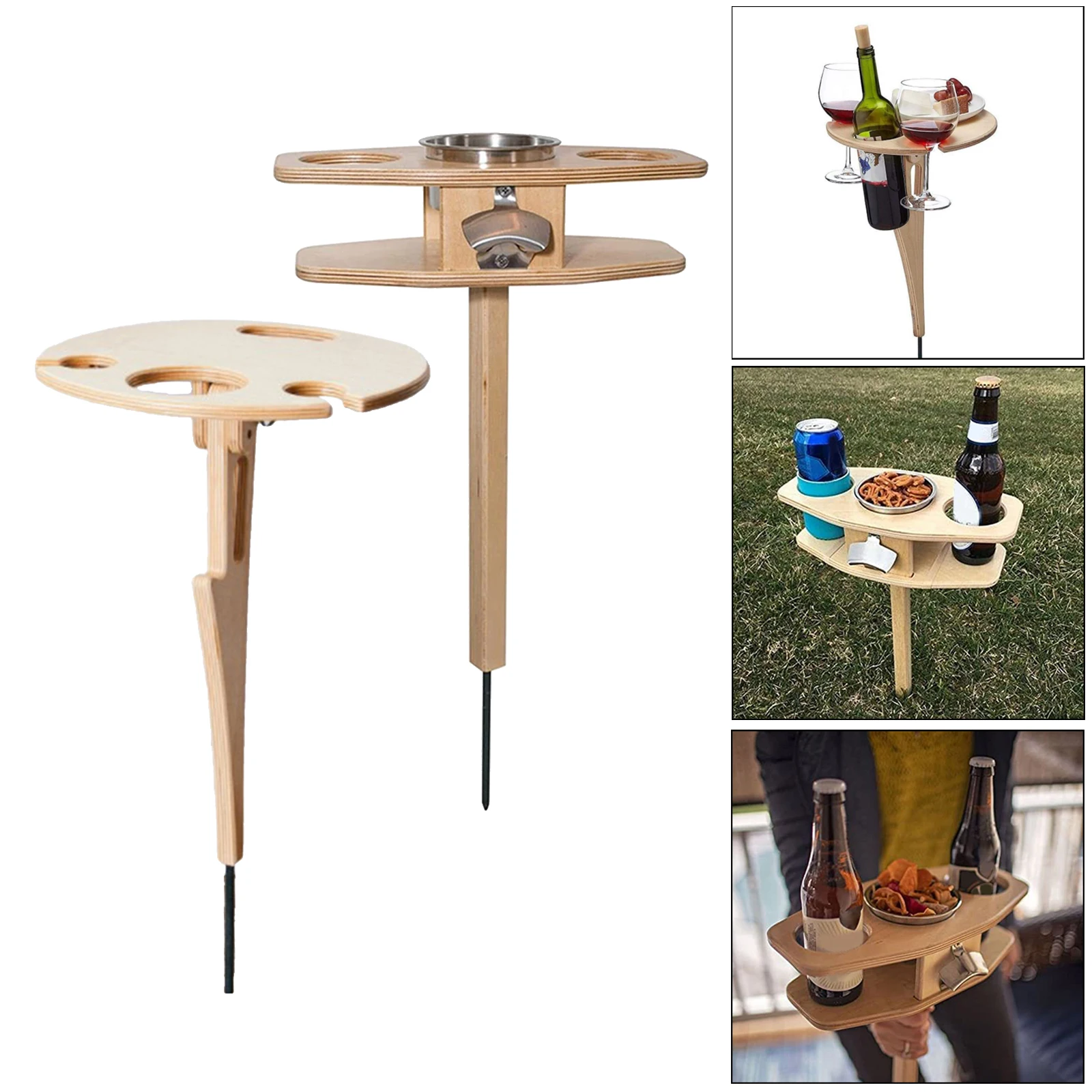 

Outdoor Wine Table Portable Picnic Bottle Holder Collapsible Snack Table