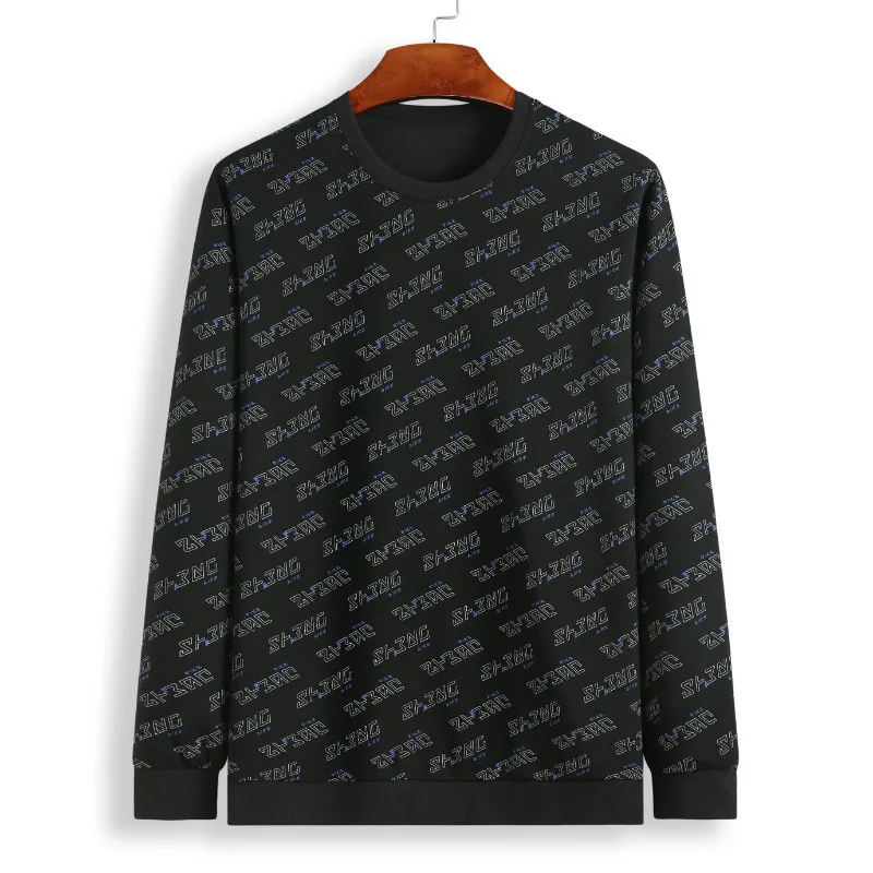 

Autumn new men's fattening Plus Size Round Neck Long Sleeve men's fat printed sweater